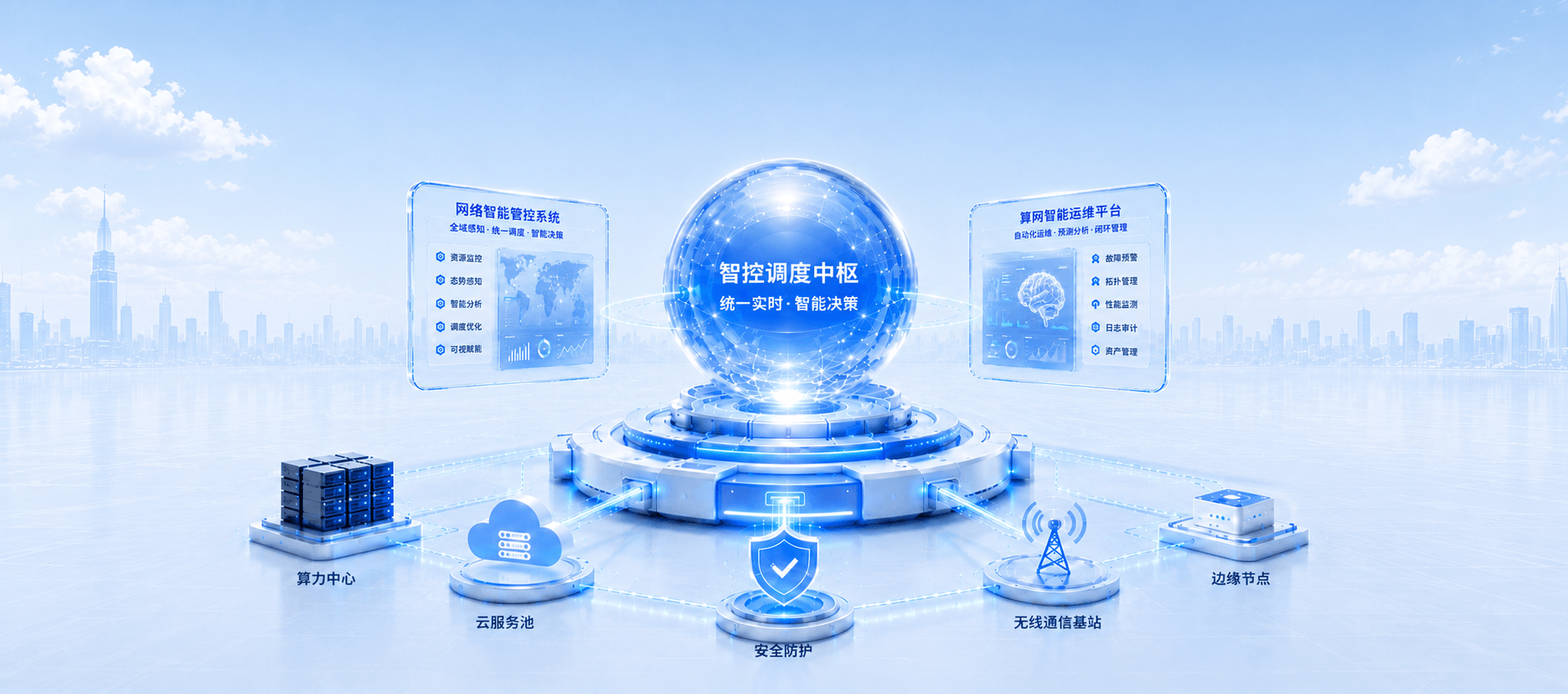智控调度中枢与算网智能运维平台架构示意图